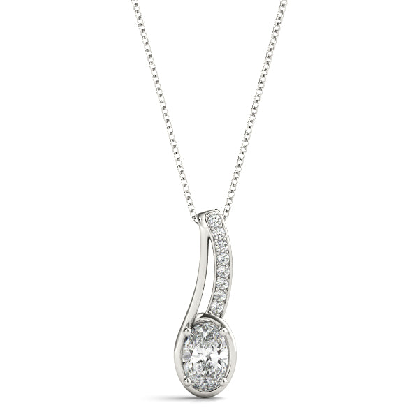 Silver Oval Diamond Bezel-Set Pendant