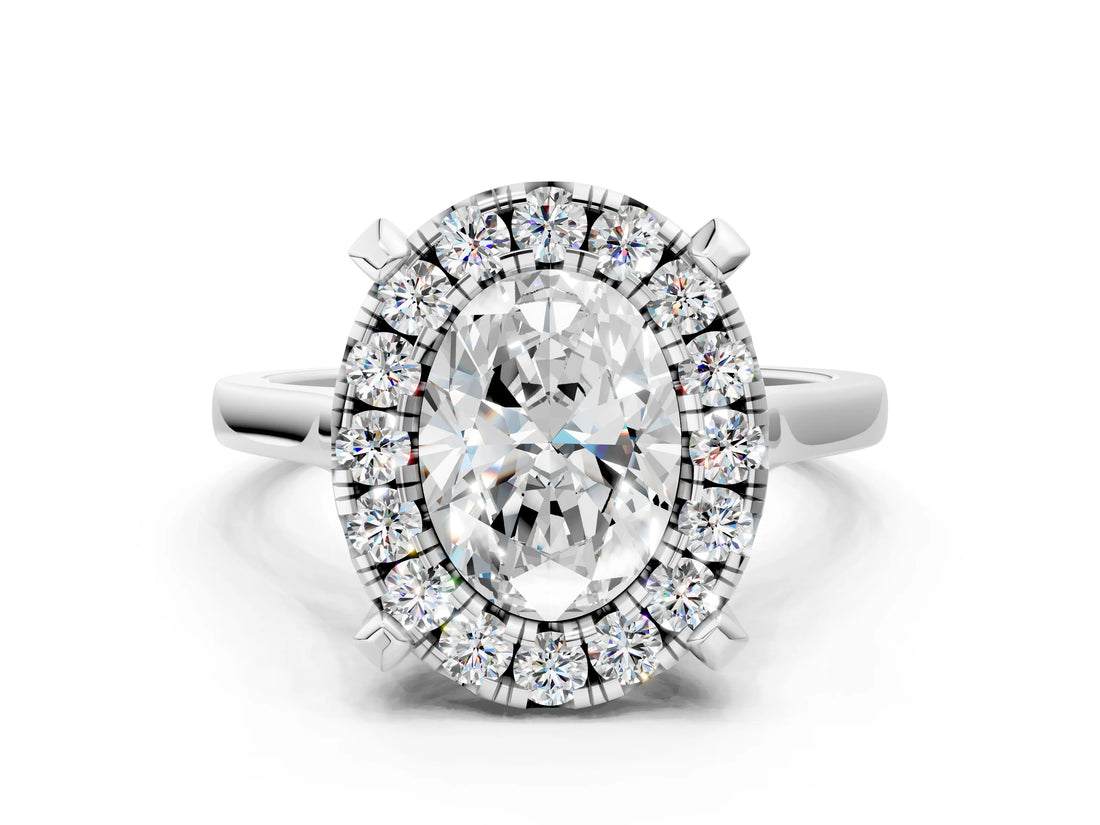 White gold Oval Diamond Cluster Halo Solitaire with Four-Prong Setting_75