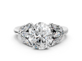 White gold Oval Diamond Cluster Leaf Design Ring with Prong Setting_74
