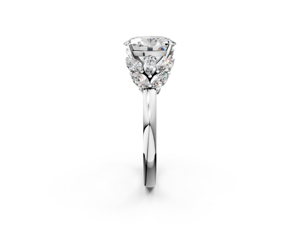 Platinum Oval Cluster Leaf Engagement Ring Setting with Marquise Accents