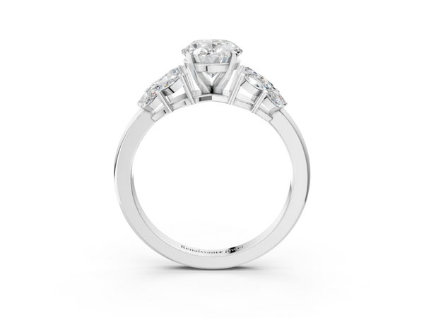 White Gold Oval Cluster Leaf Engagement Ring Setting with Marquise Accents