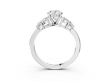 White gold Oval Diamond Cluster Leaf Design Ring with Prong Setting_77