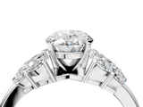 White gold Oval Diamond Cluster Leaf Design Ring with Prong Setting_78