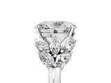 White gold Oval Diamond Cluster Leaf Design Ring with Prong Setting_78