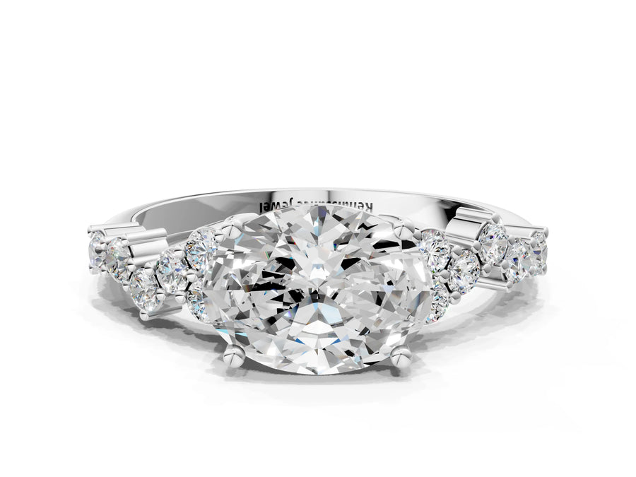 White gold Oval Diamond Cluster Pavé Band with Four-Prong Setting
