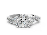 14K White Gold 4.04 Carat F VS1 Oval Diamond Cluster Pavé Band with Four-Prong Setting