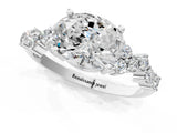 14K White Gold 4.04 Carat F VS1 Oval Diamond Cluster Pavé Band with Four-Prong Setting