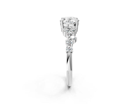 14K White Gold 4.04 Carat F VS1 Oval Diamond Cluster Pavé Band with Four-Prong Setting