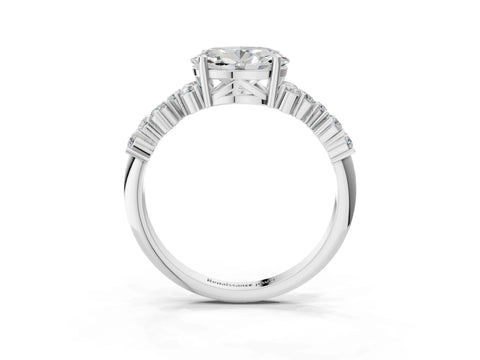 14K White Gold 4.04 Carat F VS1 Oval Diamond Cluster Pavé Band with Four-Prong Setting