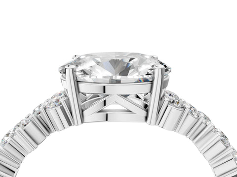 14K White Gold 4.04 Carat F VS1 Oval Diamond Cluster Pavé Band with Four-Prong Setting