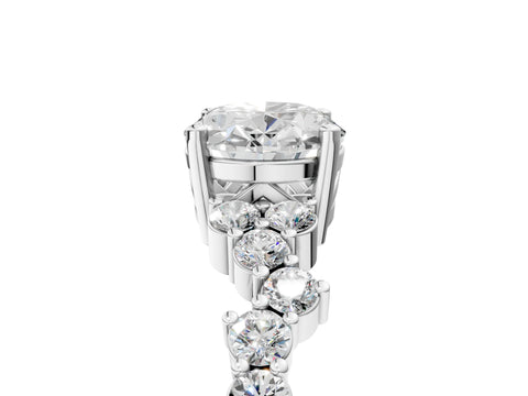 14K White Gold 4.04 Carat F VS1 Oval Diamond Cluster Pavé Band with Four-Prong Setting