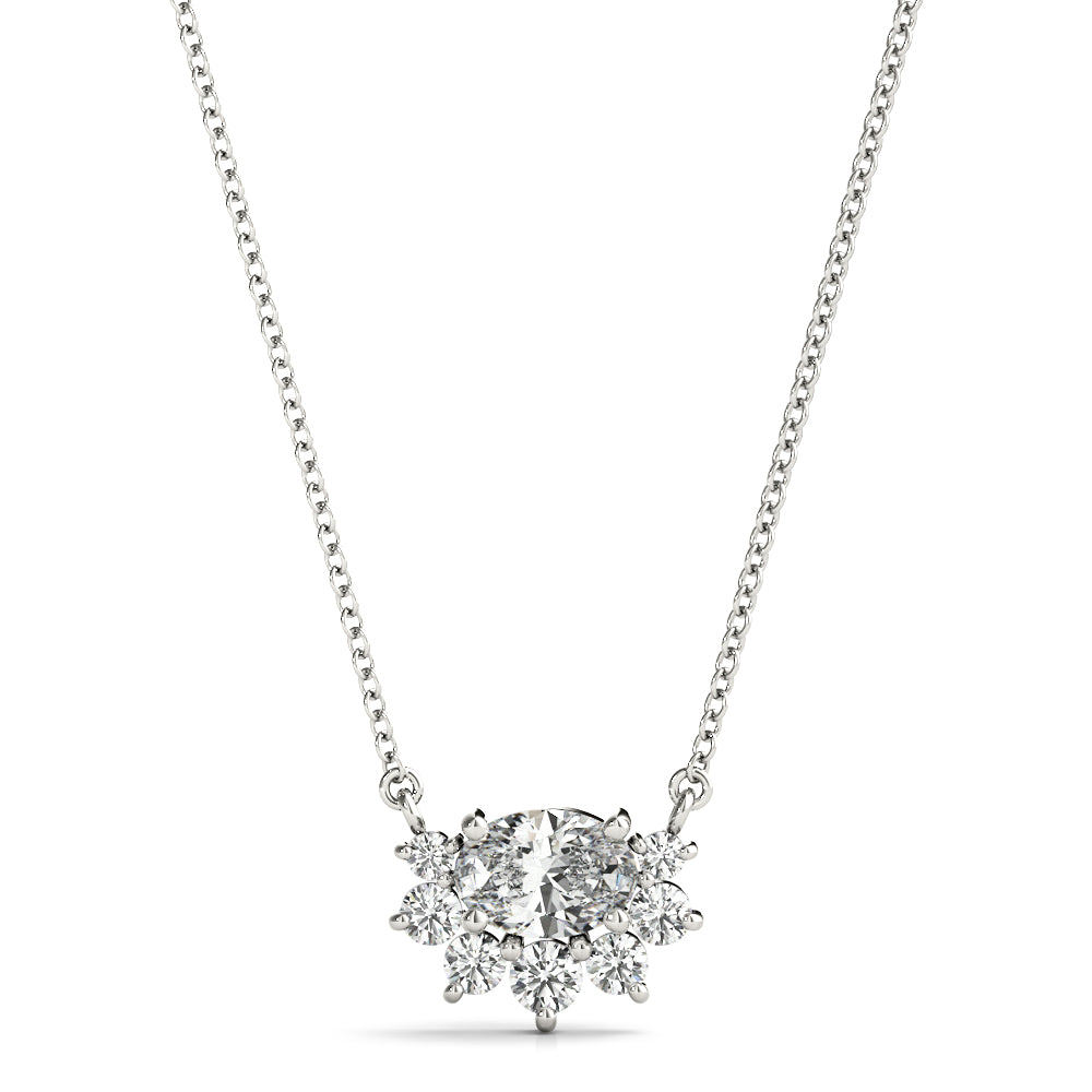 White gold Oval Diamond Cluster Pendant with Prong Setting