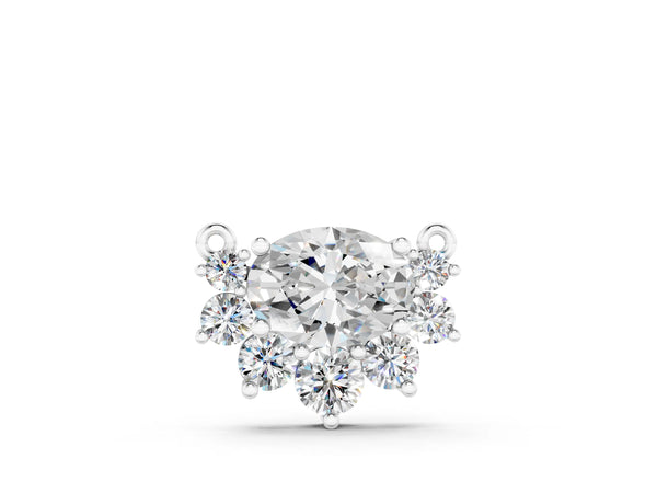 Silver Oval Diamond Cluster Pendant with Prong Setting