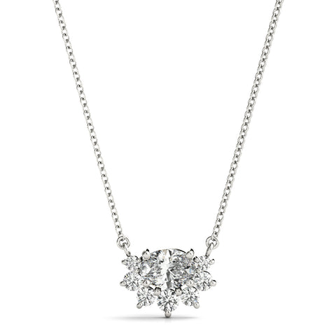 White gold Oval Diamond Cluster Pendant with Prong Setting