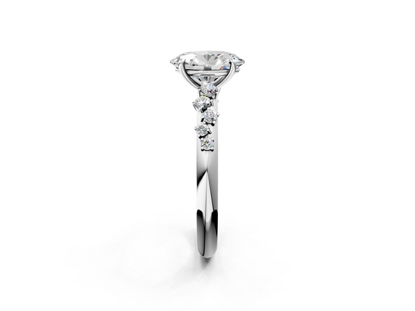Platinum Oval Solitaire Engagement Ring Setting with Graduated Scattered Round Accents