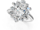 White gold Oval Diamond Cluster Ring with Round and Baguette Stones, Split Shank Band, Prong Setting_132