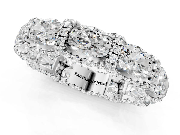 Platinum Oval Diamond Eternity Wedding Band with Round Diamond Accents