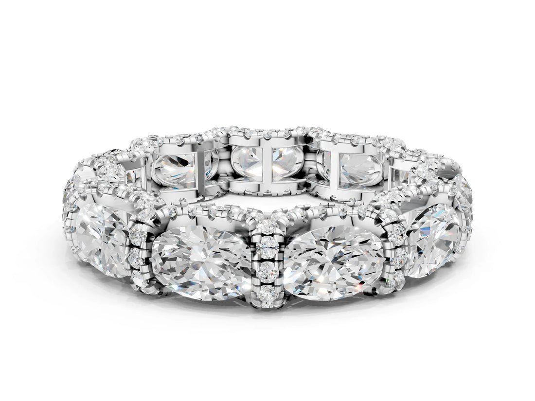 White gold Oval Diamond Eternity Wedding Band with Round Diamond Accents