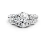White gold Oval Diamond Floral Cluster Ring with Solitaire Band and Prong Setting_84