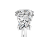 White gold Oval Diamond Floral Cluster Ring with Solitaire Band and Prong Setting_91