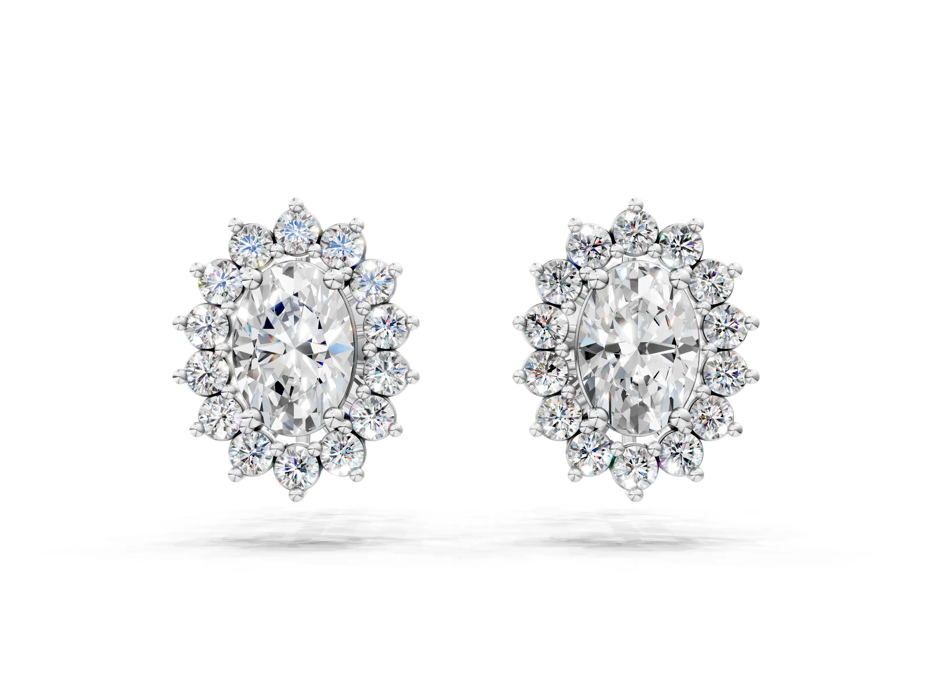White gold Oval Diamond Floral Halo Stud Earrings