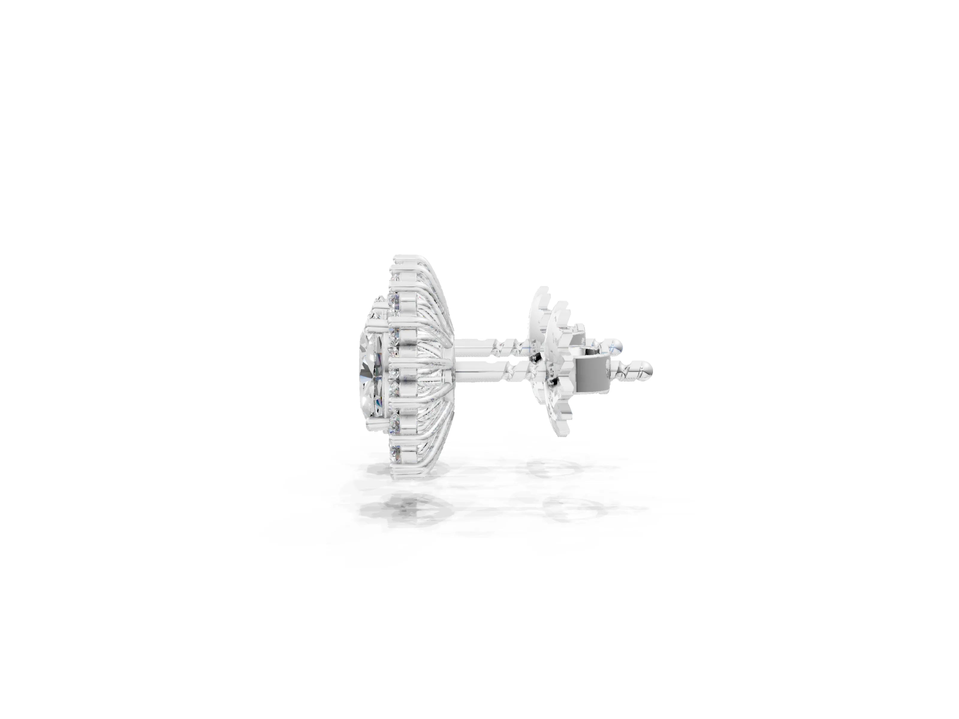 White gold Oval Diamond Floral Halo Stud Earrings_1