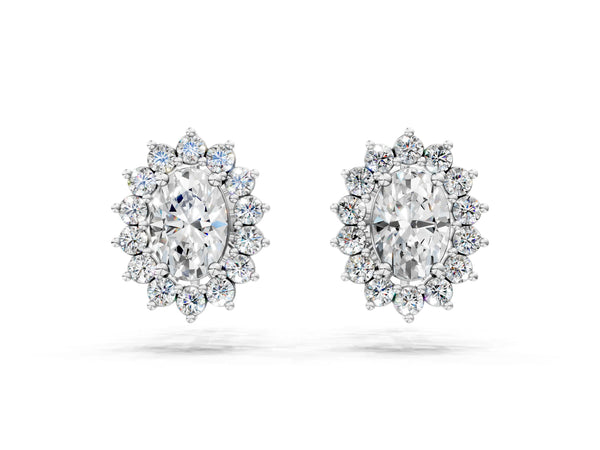 White gold Oval Diamond Floral Halo Stud Earrings