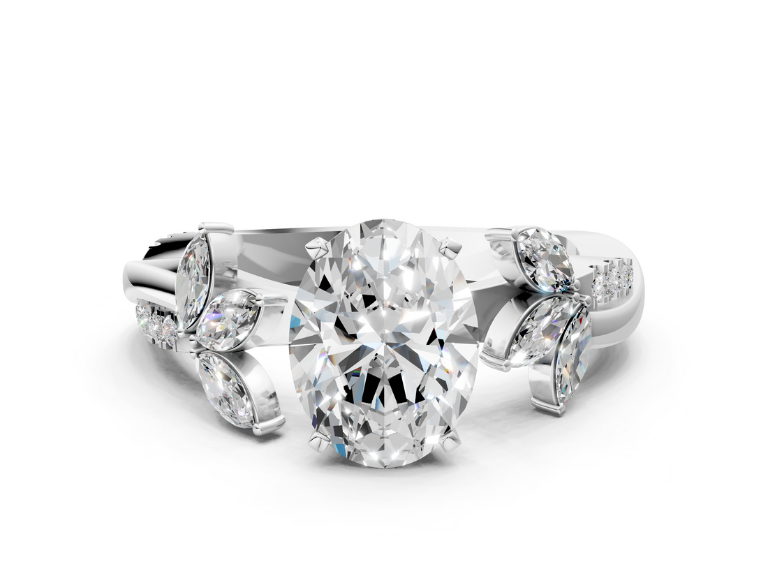 White gold Oval Diamond Floral Vine Solitaire Engagement Ring_24