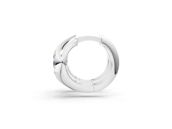 Silver Oval Diamond Framed Huggie Hoop Earrings