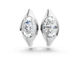 White gold Oval Diamond Framed Huggie Hoop Earrings