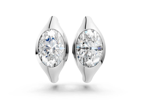 White gold Oval Diamond Framed Huggie Hoop Earrings