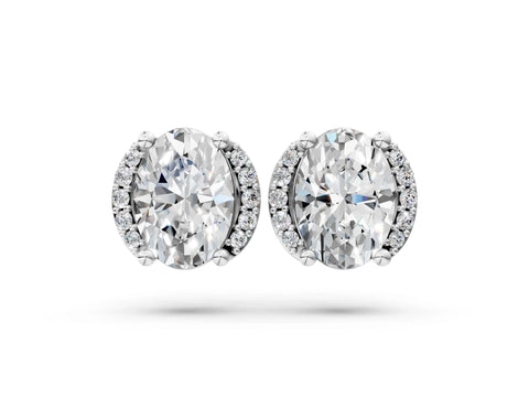White gold Oval Diamond Half Halo Stud Earrings