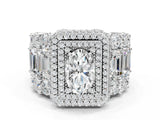 White gold Oval Diamond Halo Mens Ring with Baguette Side Stones_36
