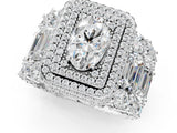 White gold Oval Diamond Halo Mens Ring with Baguette Side Stones_37