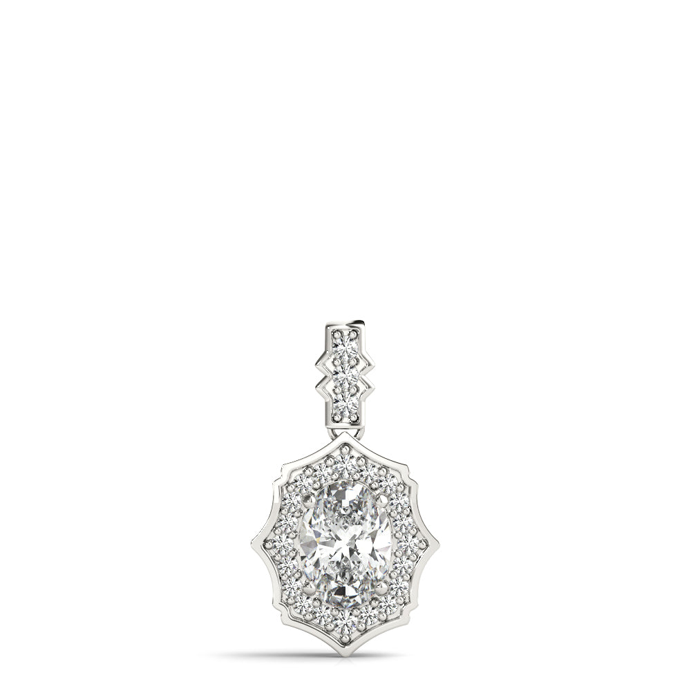 White gold Oval Diamond Halo Pendant with Milgrain Prong Setting 1