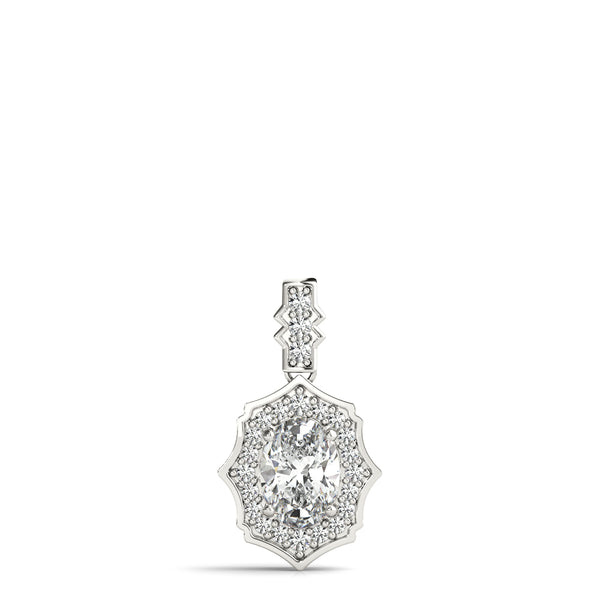 Silver Oval Diamond Halo Pendant with Milgrain Prong Setting