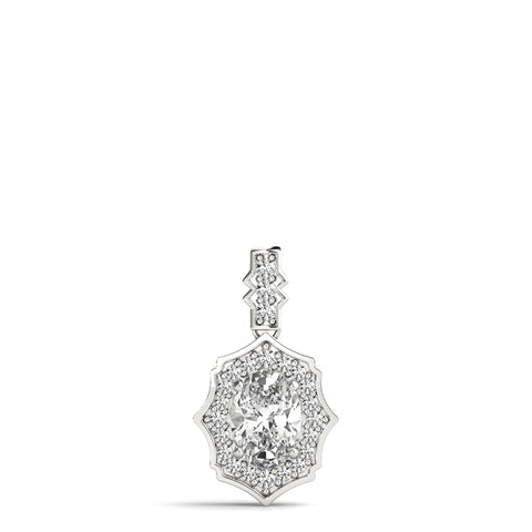 White gold Oval Diamond Halo Pendant with Milgrain Prong Setting 1