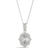 White gold Oval Diamond Halo Pendant with Milgrain Prong Setting
