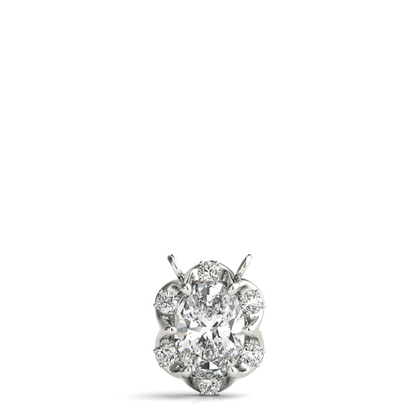 Silver Oval Diamond Halo Pendant with Prong Setting