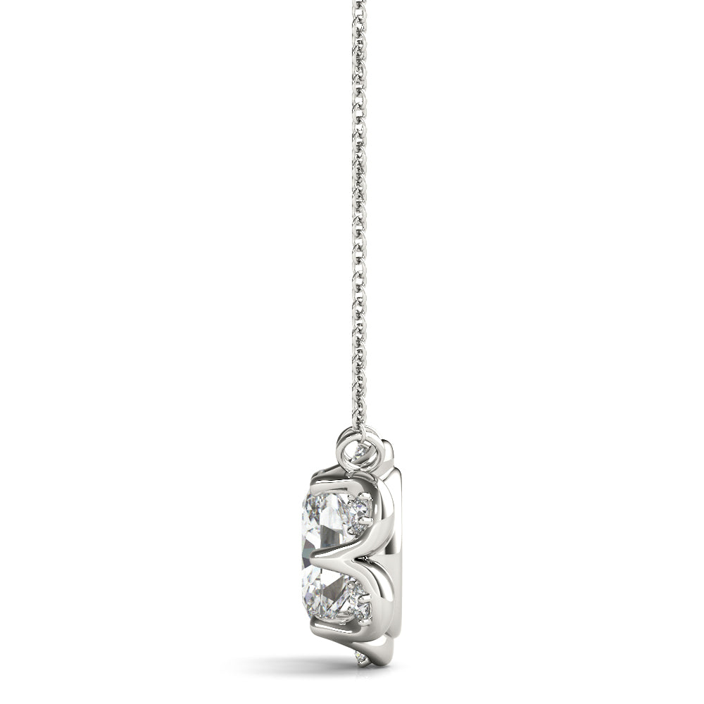 White gold Oval Diamond Halo Pendant with Prong Setting 2