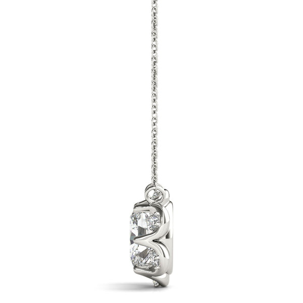 Silver Oval Diamond Halo Pendant with Prong Setting