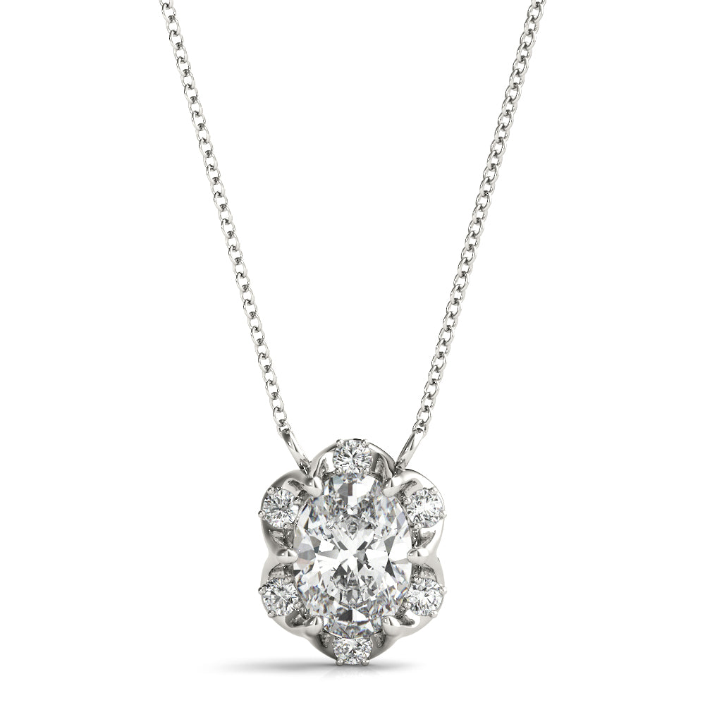 White gold Oval Diamond Halo Pendant with Prong Setting