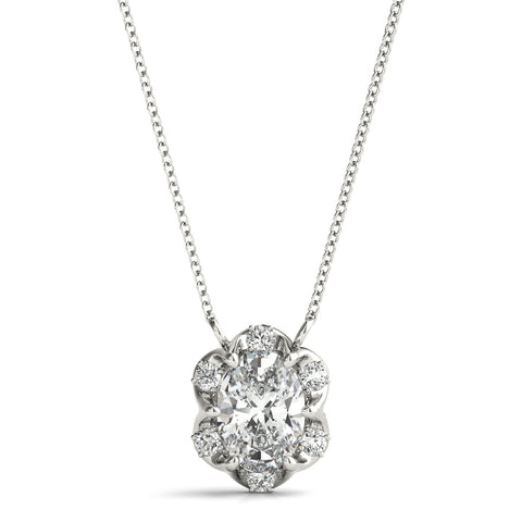White gold Oval Diamond Halo Pendant with Prong Setting