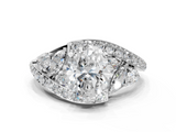 White gold Oval Diamond Halo Ring with Marquise and Pavé Band in Prong Setting_105