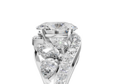 White gold Oval Diamond Halo Ring with Marquise and Pavé Band in Prong Setting_110