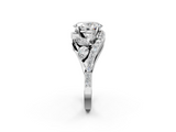 White gold Oval Diamond Halo Ring with Marquise and Pavé Band in Prong Setting_114