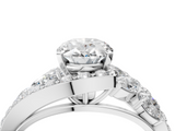 White gold Oval Diamond Halo Ring with Marquise and Pavé Band in Prong Setting_116