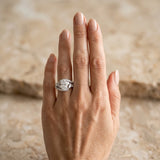 White gold Oval Diamond Halo Ring with Marquise and Pavé Band in Prong Setting_17