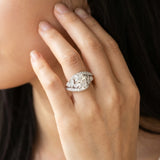 White gold Oval Diamond Halo Ring with Marquise and Pavé Band in Prong Setting_19