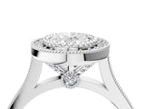 White gold Oval Diamond Halo Ring with Milgrain Frame and Pavé Band 4